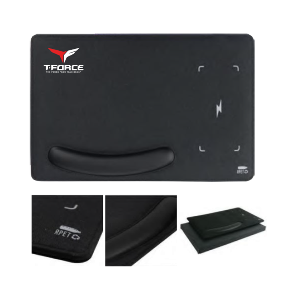 RPET Wireless Charging Mousepad with handrest for support.
