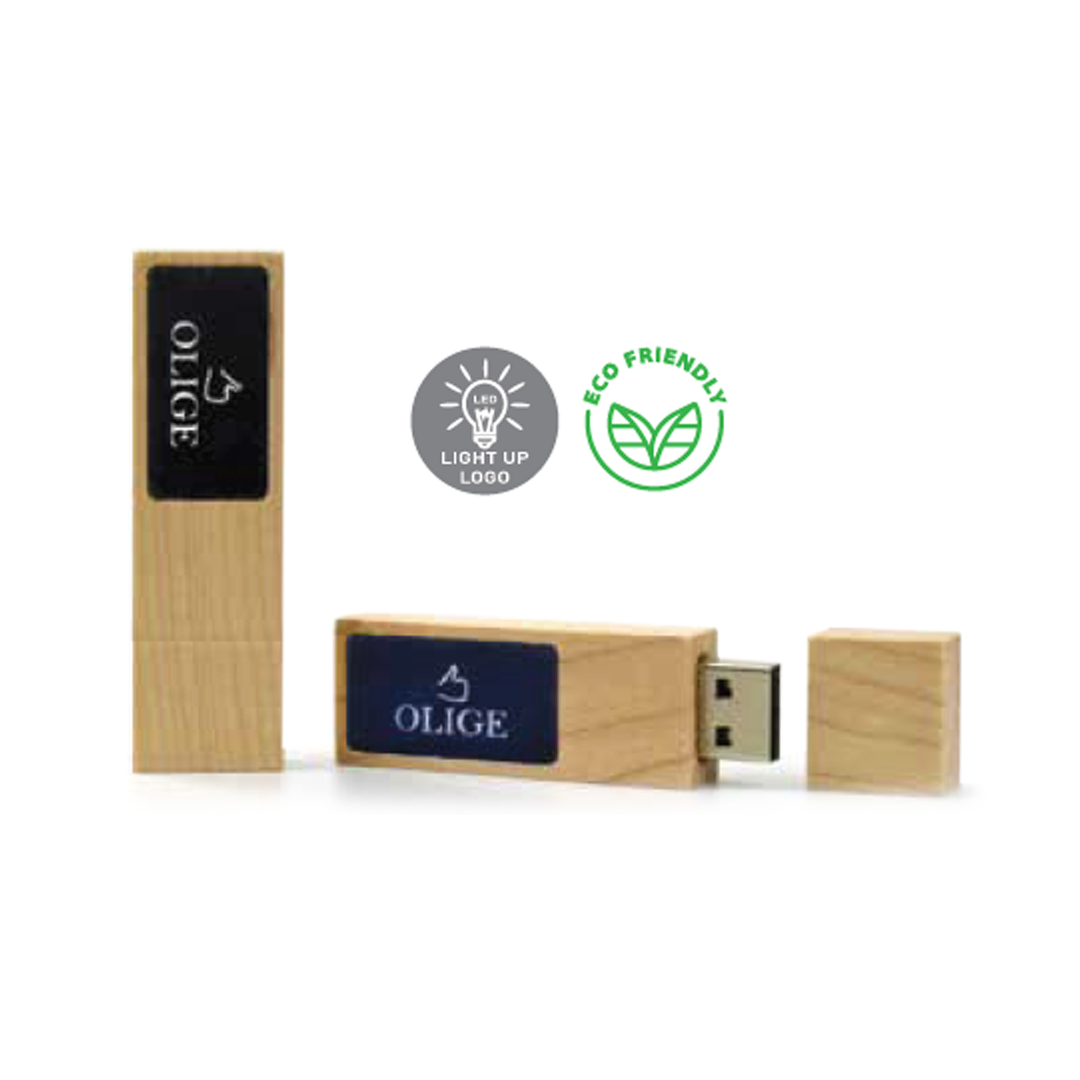 WOODEN LED LIGHT UP USB FLASH DRIVE