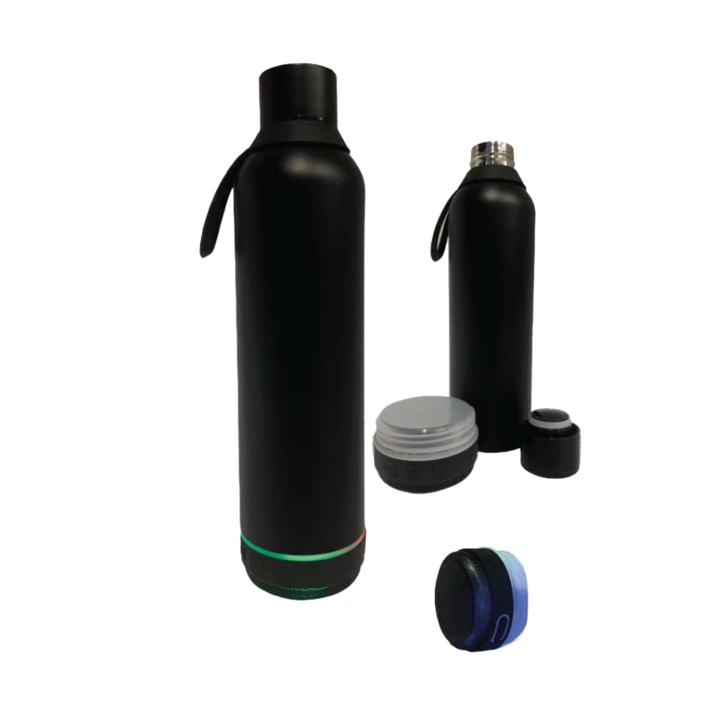 Double-walled stainless steel bottle with detachable speaker