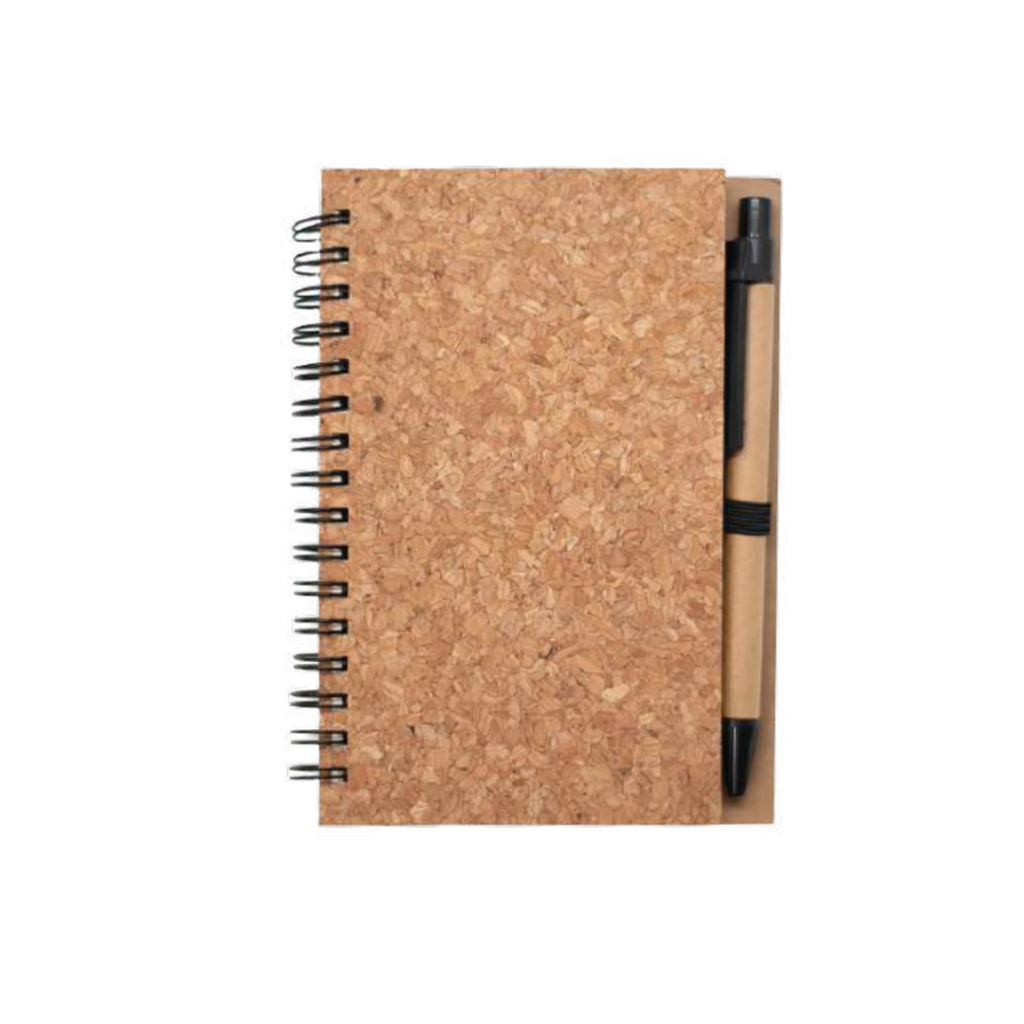 Cork cover spiral notebook with pen