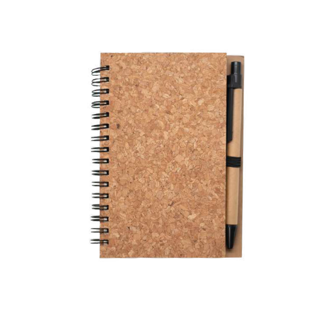 Cork cover spiral notebook with pen